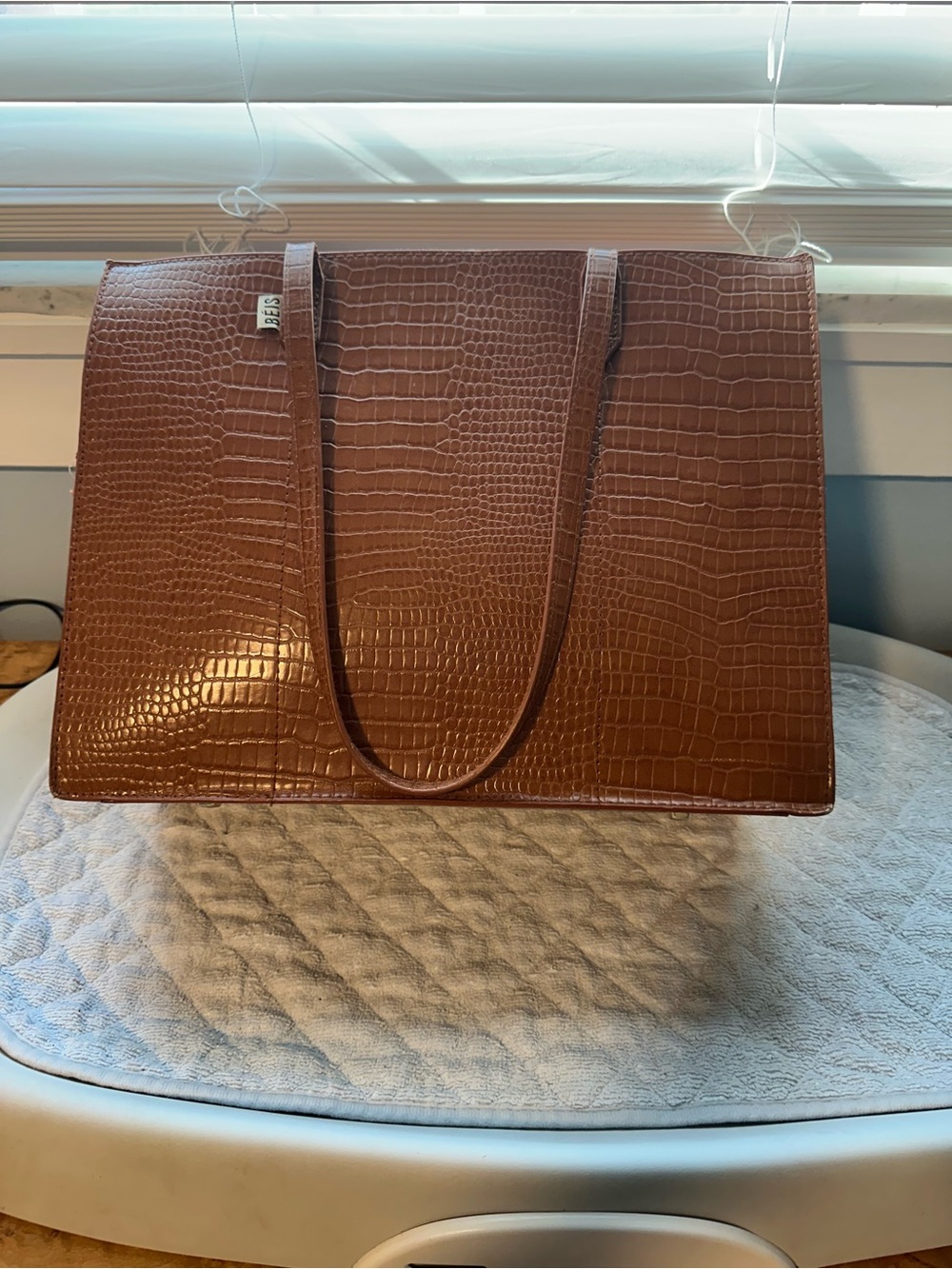 Beis Brown Croc-Embossed Tote Bag